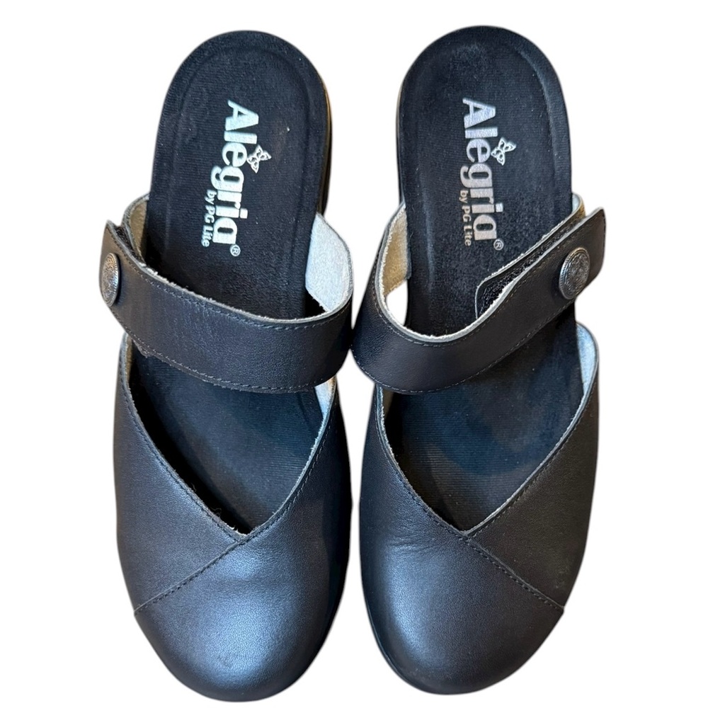 Alegria Black Leather Shoes Mules Non Marking Non-slip Clogs Size 38 US 8 - Picture 3 of 10